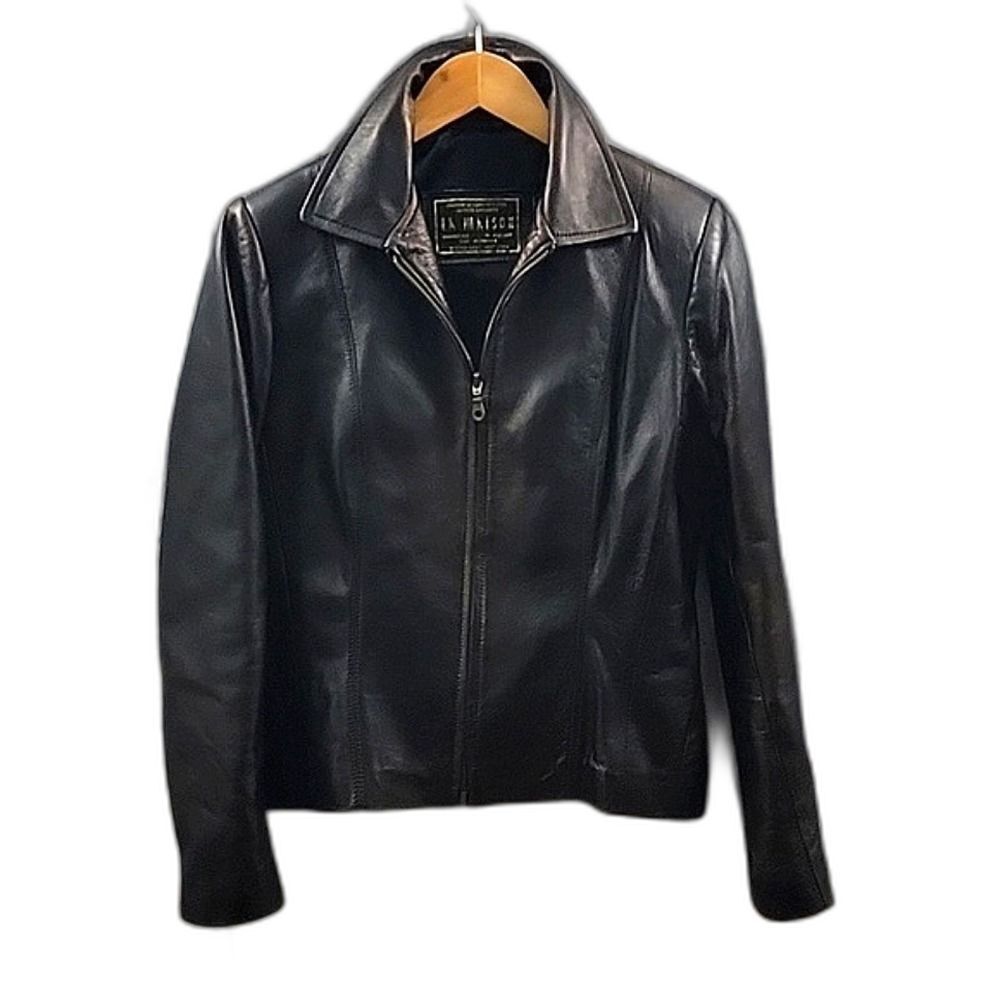 LA MAISON Dark Brown Leather Moto Jacket w/ Collar, Leather Bomber, Women's sz S